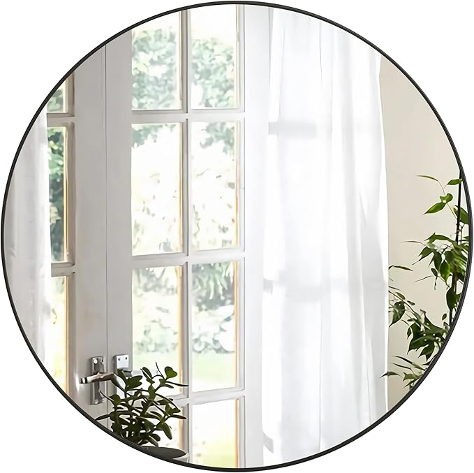 Black Round Mirror 30 Inch,Circle Bathroom Vanity Mirror for Wall,Hanging Modern Tempered Glass Mirror for Entryway or Living Room (30 Inch, Black)