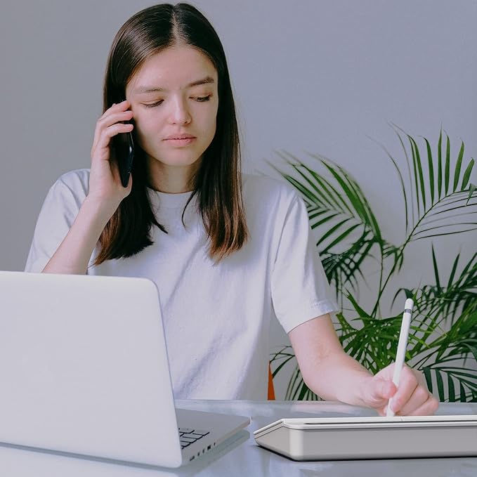 TOWON Small Tilted Desktop Glass Whiteboard, Notepad Computer Keyboard Stand with Dry Erase Board Surface, Desk Organizers with Accessories for Office, Home, School Supplies, White, 17 x 6 Inches