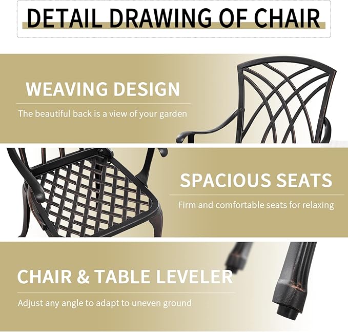 3 Piece Patio Bistro Set Outdoor Bistro Table Set Anti Rust Bistro Table and Chairs w/Umbrella Hole, Durable Patio Set for Porch, Balcony