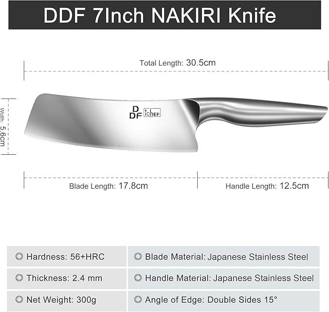 DDF iohEF Nakiri Kitchen Knife, Chef's Knife In Japanese Stainless Steel Professional Cooking Knife, Non-slip Ultra Sharp Knife with Ergonomic Handle