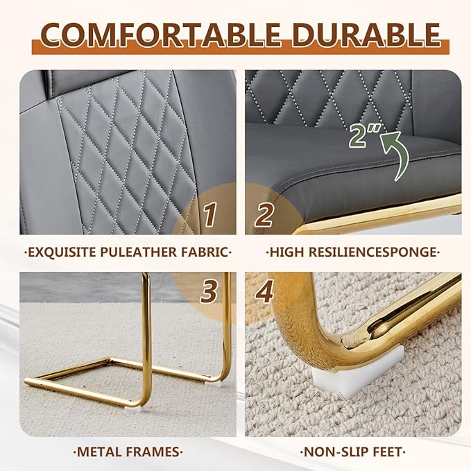 63'' Glass Dining Table Set for 4, Kitchen Table Chairs Set of 4, Clear Glass Dining Table with Black unique design Leg and Gold Metal Base, 4 PU Dining Chairs with Metal Legs, Living Room, Kitchen.