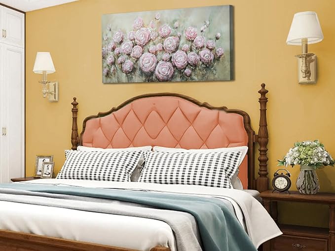 Arjun Pink Rose Wall Art Flower Canvas Painting 3D Textured Floral Silver Grey Artwork Living Room Modern Abstract Petals Tranquil Framed for Bedroom Home Office Wall Decor, Extra Large 58"x29"