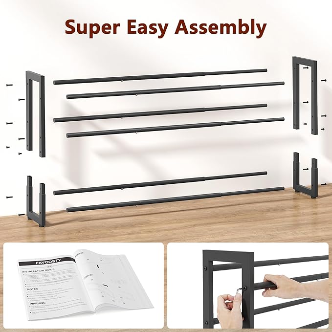 FAVOOSTY 3-Tier Expandable Shoe Rack, Adjustable Shoe Shelf Storage Organizer Space Saving Metal Free Standing Shoe Rack for Entryway Closet Doorway, Black