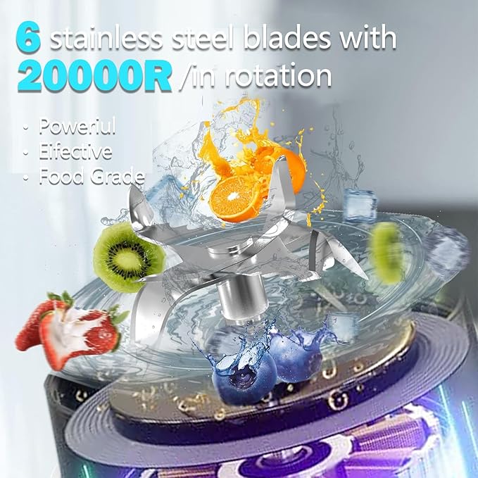 Portable Blender, 24oz Personal Blender for Shakes & Smoothies, 6000mAh, Leakproof-Lid & Sip Spout, BPA Free, USB-C Rechargebale and Self Cleaning Portable Juicer with 6 Sharp Blade, Black