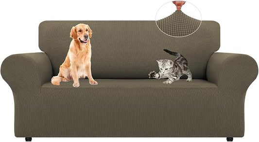 LURKA Stretch Loveseat Sofa Slipcovers 1 Piece Couch Covers for Sofa Furniture Protector Full Sofa Covers with Elastic Bottom for Kids and Dog (Medium, Khaki)