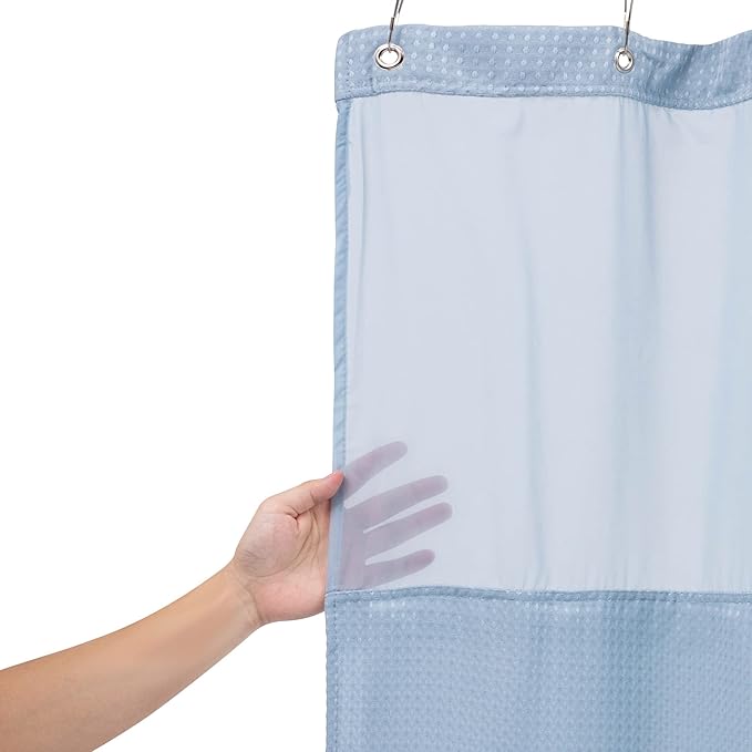N&Y HOME Stall Waffle Weave Shower Curtain with Snap-in Fabric Liner & Hooks Set - 36" x 72" Small Shower Stall Size, Hotel Style & Mesh Top Window, Machine Washable - 36x72, Blue