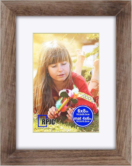 RPJC 6x8 inch Picture Frame Made of Solid Wood and High Definition Glass Display Pictures 4x6 with Mat or 6x8 Without Mat for Wall Mounting Photo Frame Carbonized