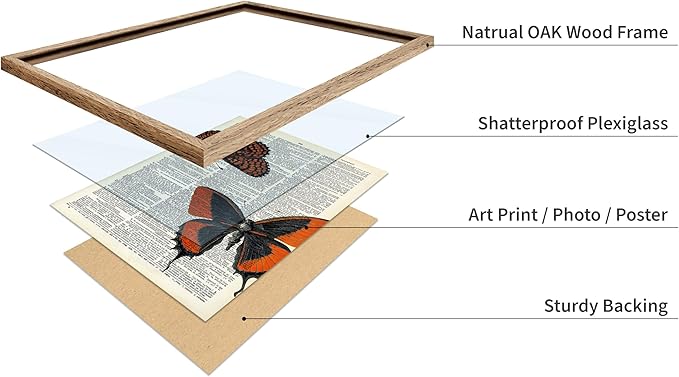 Poster Master Dictionary Art Poster - Butterflies Print - Moth Art - Butterfly Art - Insect Art - Gift for Men, Women & Animal Lover - Chic Decor for Living Room or Bedroom, 8x10 Beige Framed