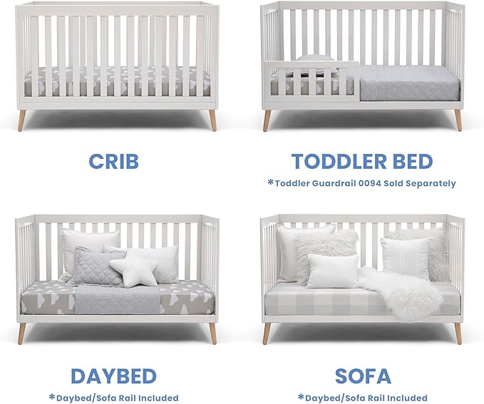 Delta Children Essex 4-in-1 Convertible Baby Crib, Bianca White with Natural Legs