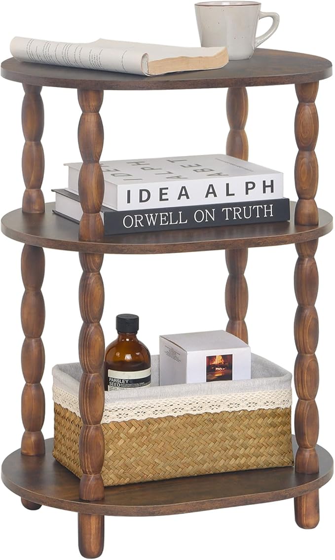 MaxSmeo Side Table, 3-Tier Small End Table, Modern Oval Night Stand Accent Table for Living Room, Bedroom, Rustic Brown