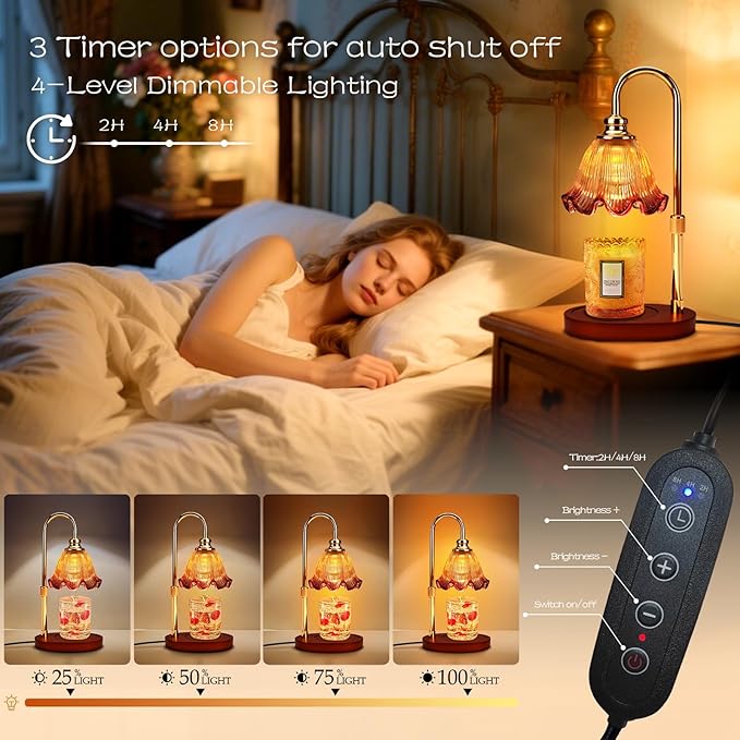 Candle Warmer Lamp with Timer Dimmable: Birthday Gifts for Women & Home Fall Decor for House Warming Gifts New Home– Wax Warmer Gifts for Mom - 3 Timer Modes, 4 Brightness Levels, Adjustable Height