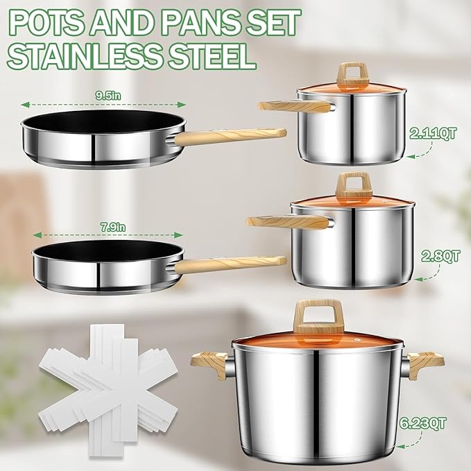 Stainless Steel Cookware Set 13-Piece, Pots and Pans Set, Induction Cookware, Kitchen Cooking Set, Oven Safe