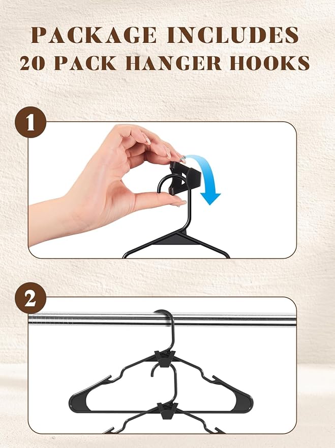 HOUSE DAY Black Plastic Hangers 50 Pack with 20 Connector Hooks, Premium Slim Space Saving Closet Organizers, Non-Slip & Heavy Duty Clothes Hangers for Coat, Suit, Shirt, Dress