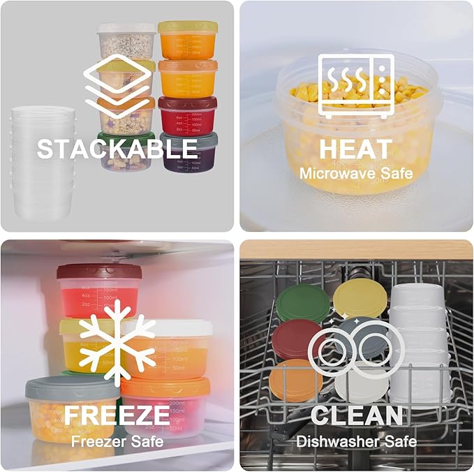 24pcs 10 oz Small Plastic Containers with Lids, Salad Dressing Container Reusable Small Food Storage Containers for Meal Prep, Leakproof, Microwave Dishwasher Freezer Safe, BPA-Free