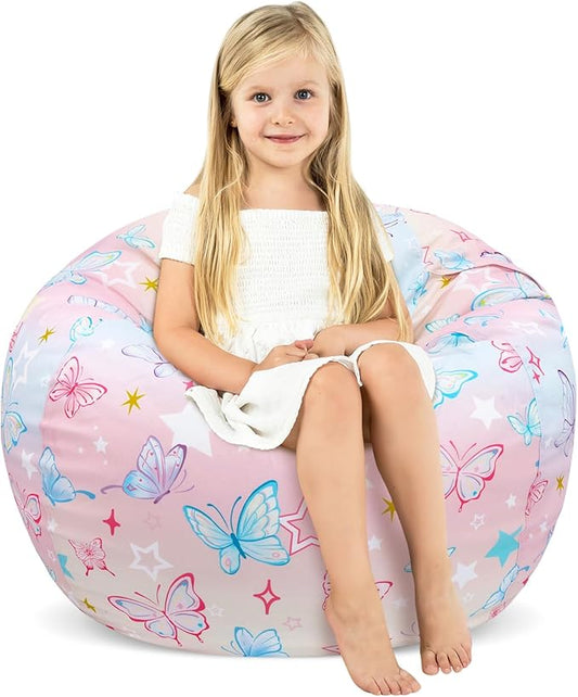 Bean Bag Chair for Kids Stuffed Animal Storage Beanbag Chairs,Toddler Toy Storage Organizer for Girls and Boys,32'' Cover Only（No Filling)