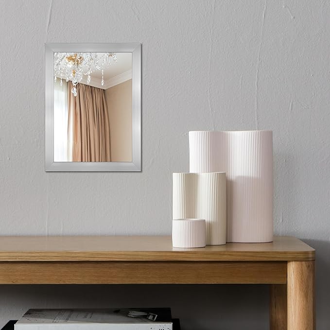 Ruomeng Wall Mirror Rectangle Decorative Mirror 12" x 16" for Entryway, Bedroom, Living Room, Nickel