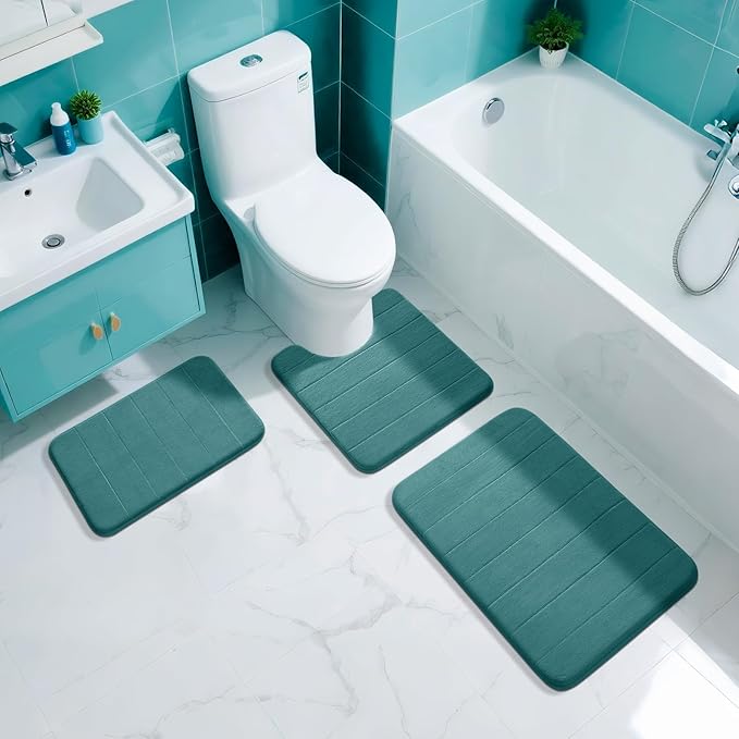 Yimobra Teal Bath Mat 31.5x20 Inch, Super Soft Absorbent Memory Foam Bathroom Rug Non Slip, Quick Dry, Machine Washable Floor Carpet for Tub Shower, Home Decor Accessories