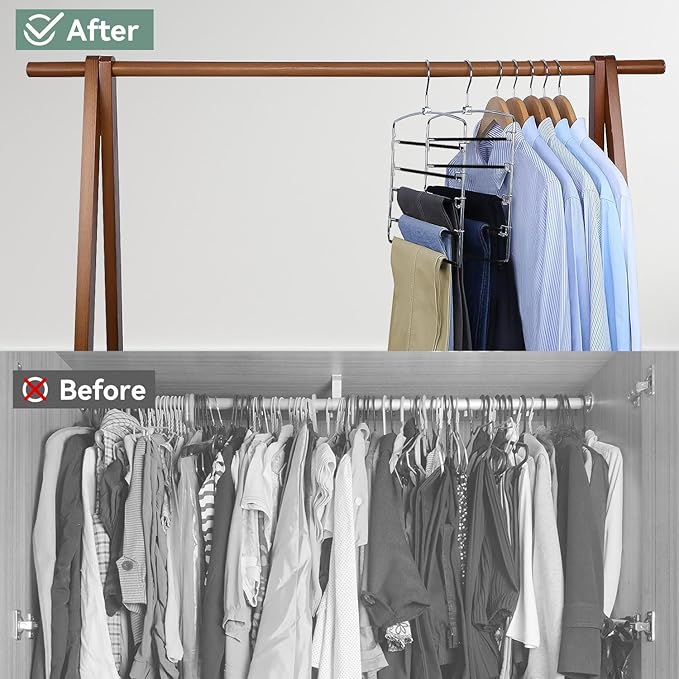 devesanter Pants Hangers Space Save Non-Slip Trousers Hangers Stainless Steel Clothes Hangers Closet Space Saving for Pants Jeans Scarf Hanging Black (3 Pack)