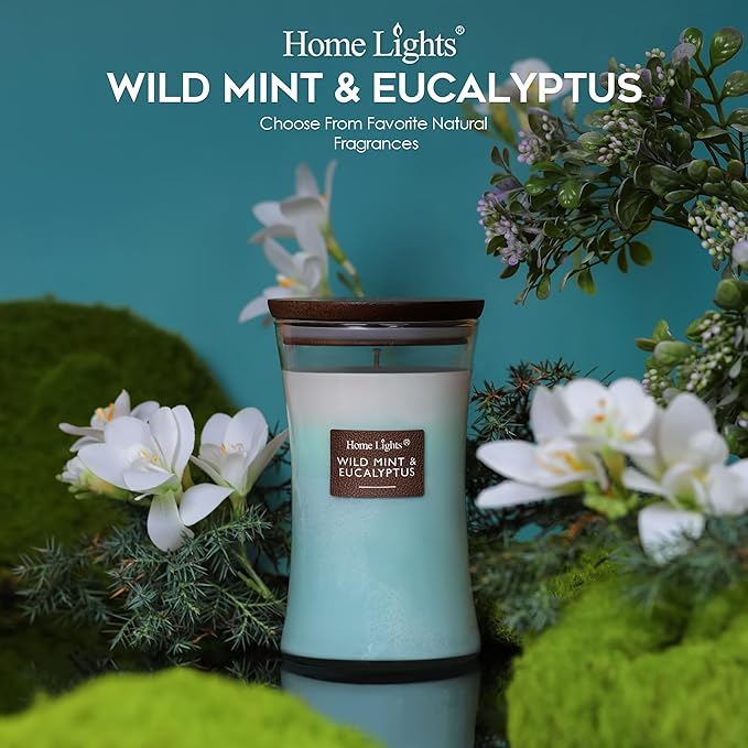 HomeLights 3-Layer Candles for Home Scented, 21.52 OZ Natural Soy Wax Scented Candles Burns Up to 100 Hours, Large Jar, Wild Mint & Eucalyptu