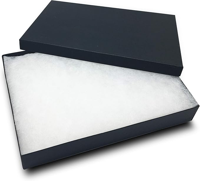 TheDisplayGuys - 25-Pack #75 Cotton Filled Cardboard Paper Jewelry Boxes Gift Case - Matte Black (7.1" x 5.2" x 1.3") - for Shipping or Storage