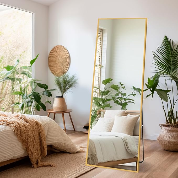 Tall Full Body Mirror, 55''x 18'' Full Length Mirror w Gold Aluminum Alloy Frame, Floor Not Fragile Tempered Mirror Leaning Against Wall for Living Room,Women Dressing Clothes Mirror