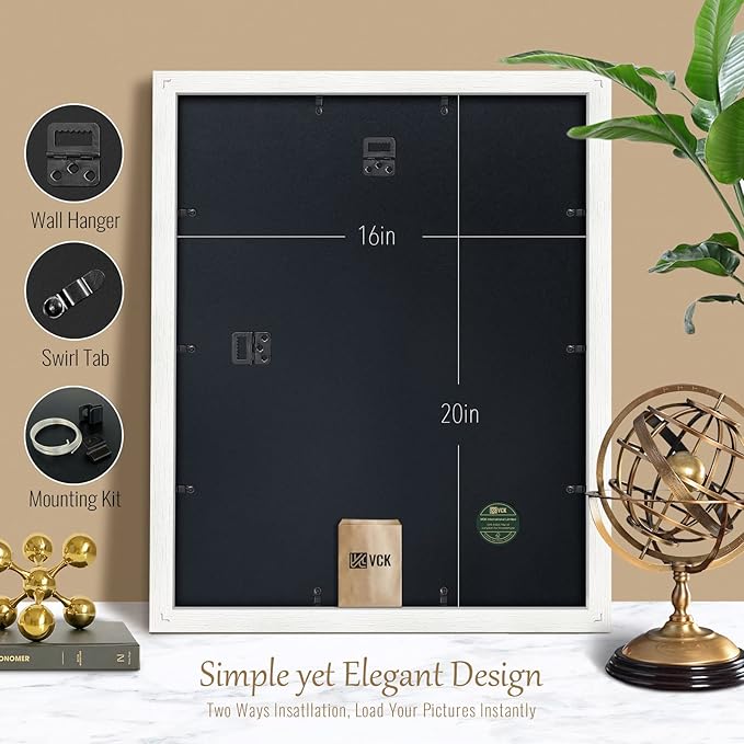 VCK 16x20 Picture Frame Set of 4 - White, Gallery-Quality Wood Poster Frames, 1.1-Inch Wide Border, Polished Plexiglass, Vertical or Horizontal Wall Display for Photo/Art/Prints, White