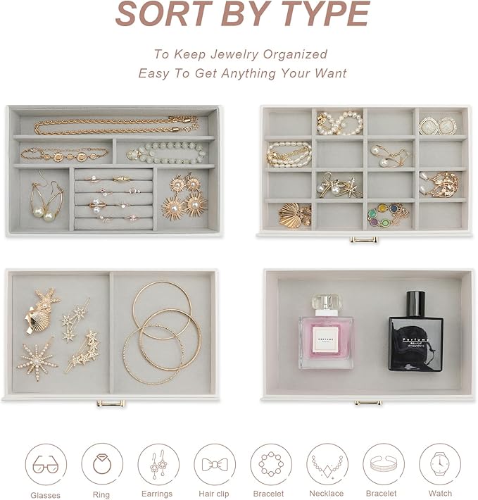 Jewelry Box with Mirror，Jewelry Holder Organize with 3 Drawer，4-Layer Jewelry Box for Women Girls，Large Jewelry Storage Box. (White