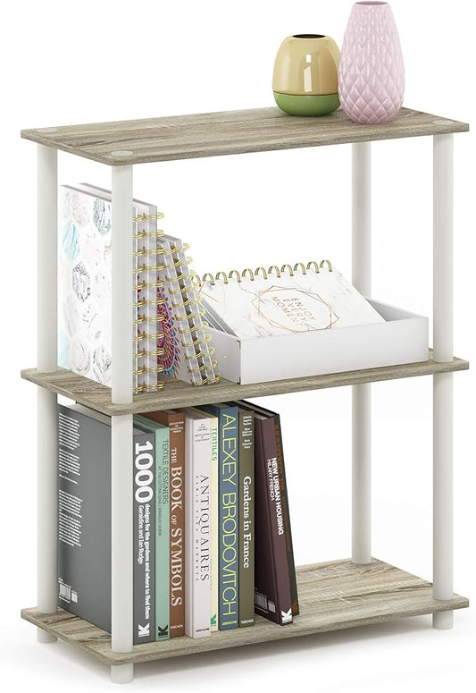 Furinno Turn-N-Tube 3-Tier Compact Multipurpose Shelf Display Rack, Sonoma Oak/White