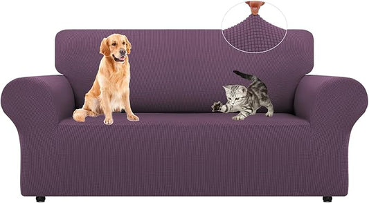 LURKA Stretch Loveseat Sofa Slipcovers 1 Piece Couch Covers for Sofa Furniture Protector Full Sofa Covers with Elastic Bottom for Kids and Dog (Medium,Purple)