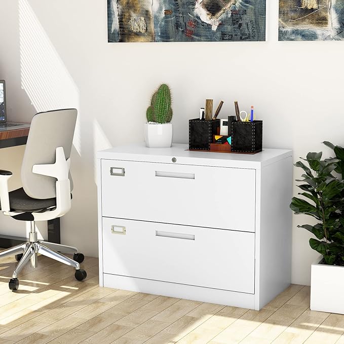 Lateral File Cabinet with Lock, 2 Drawer Large Metal Filing Cabinet,Home Office Lockable Storage Cabinet for Hanging Files Letter/Legal/F4/A4 Size-Assembly Required