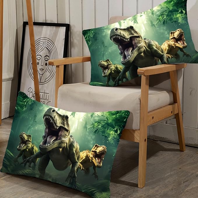 Kids Dinosaur Comforter Set Full Size for Boys Green Dino Quilt Set Soft Microfiber Dino Bed Set for All Season Use Dinosaur Bedding Set with 1 Comforter + 2 Pillowcases