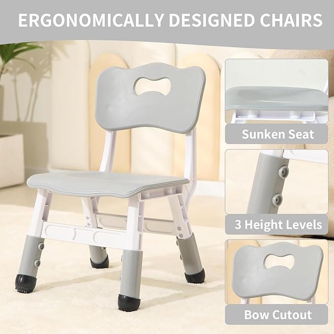 Kids Table and 4 Chairs Set, Height Adjustable Toddler Table and Chairs Set with Rubber Foot Covers, Graffiti Desktop Children Activity Table for Ages 2-10, Daycare, Classroom