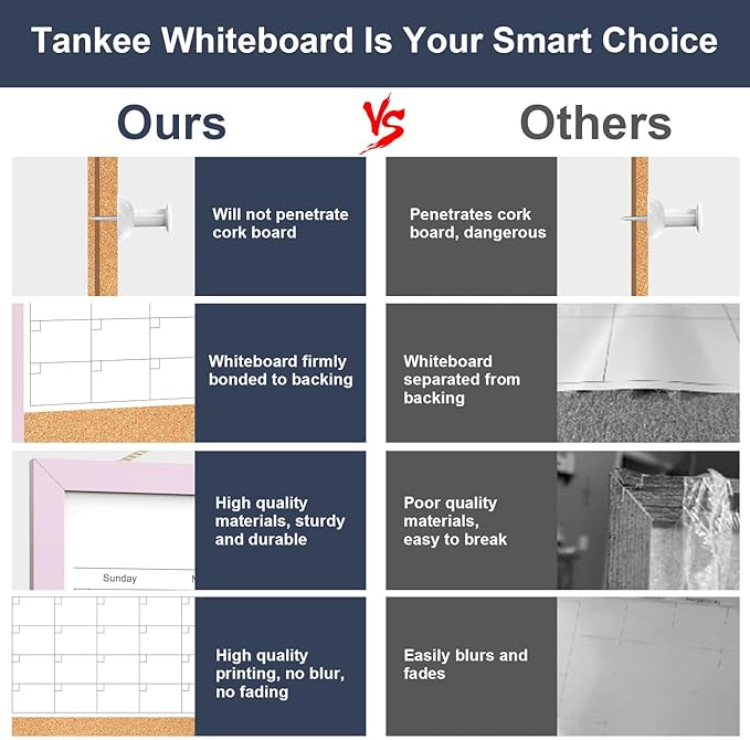 Dry Erase Calendar Cork Board Combo, 17x13 Inches Calendar Whiteboard for Wall, Small Magnetic White Board with Pink Wood Framed, Dry Erase Board for Planner Office Kitchen Home Memo