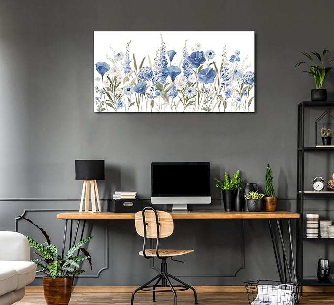 arteWOODS Elegant Flowers Wall Art - Blue White Botanical Pictures for Wall Decor Floral Blossom Canvas Painting Print Artwork for Living Room Bedroom Home Office Wall Decoration 20" x 40"