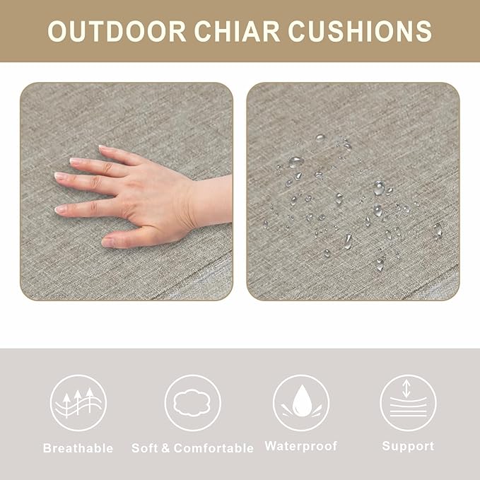 Outdoor Chair Cushions 19 x 19 Inch Set of 4 Water Resistant Seat Cushions with Ties, Outdoor Cushions for Patio Furniture with 3-Year Fade Resistant