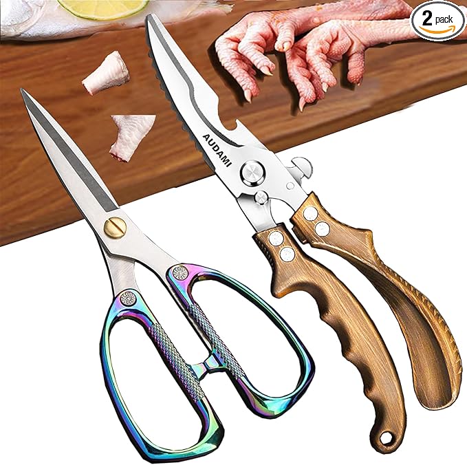Poultry Shears 2-Pack, Heavy Duty Meat Scissors, Stainless Steel Spring Loaded, Turkey & Chicken Shears, Food Scissors