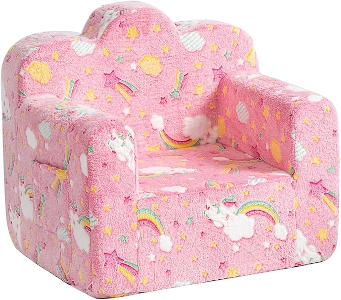 Tiita Kids Couch Plush Toddler Chair, Cloud-Like Glow in The Dark Kids Sofa Toddler Reading Chair with Washable Cover Carrying Handle, Convertible Children Sofa Chair for Girls and Boys
