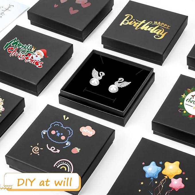 Small Jewelry Boxes, 20 Pack 3.5x3.5x1 Inch Jewelry Gift Boxes, Velvet Sponge Cardboard Gift Boxes for Jewelry Earrings Necklaces Bracelets(Black)
