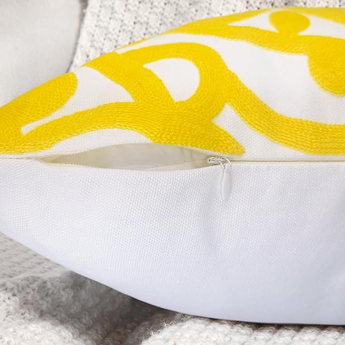 Alysheer Floral Embroidered Fall Decorative Throw Pillow Cover 18"x 18" Set of 2, Boho Mandala Embroidery Yellow Patterned Cushion Case for Sofa Couch Living Room Bedroom Outdoor