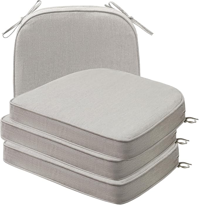 Sunbrella Round Corner Seat Cushions, 17" x 16" x 2", Set of 4, Indoor Outdoor Water Repellent Universal Chair Pads with Ties for Patio Furniture, Garden Dining Chairs, Specrtum Pebble