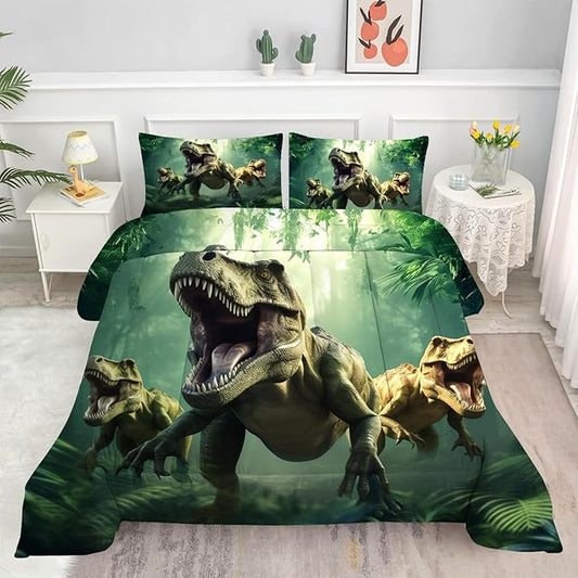 Kids King Size Dinosaur Comforter Set for Boys 3 Pieces Soft Lightweight Dinosaur Bedding Set Bed in a Bag Breathable Boys Twin Comforter Set with 1 Comforter and 2 Pillowcases