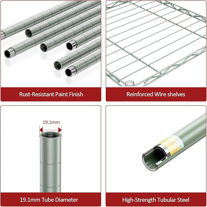 IZEUK 3 Tier Heavy Duty Steel Storage Shelves, Metal Shelf Wire Shelving Rack for Pantry, Kitchen, Cloakroom or Office Organization (13.8" D x 13.8" W x 25.5" H, 750LBS, Green)
