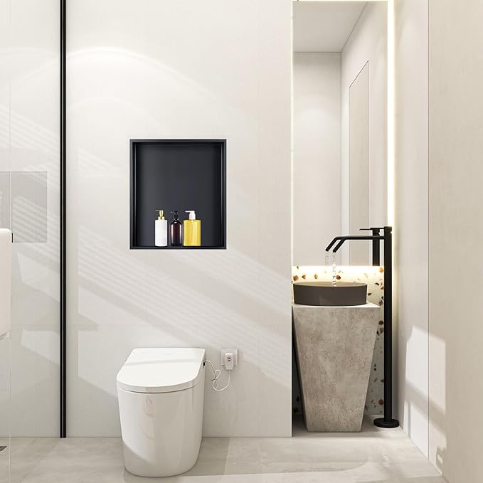 12" X 14" Stainless Steel Shower Niche Insert Tile Ready, Niche for Shower Wall, Recessed Shelf No Tile Needed for Bathroom Storage, Matte Black