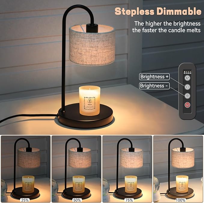 Candle Warmer Lamp with Timer, Dimmable Candle Wax Warmer Electric Candle Lamp for Scented Candles with 2 Bulbs, House Warming Gifts Brithday Gifts for Women Bedroom Home Decor - Linen
