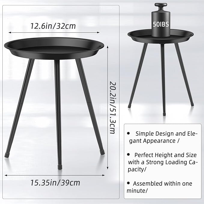 SYQ Small Black Side Table,Modern Round Metal end Table,Simple Circle Accent Table for Outdoor Living Room Bedroom Bathroom Office