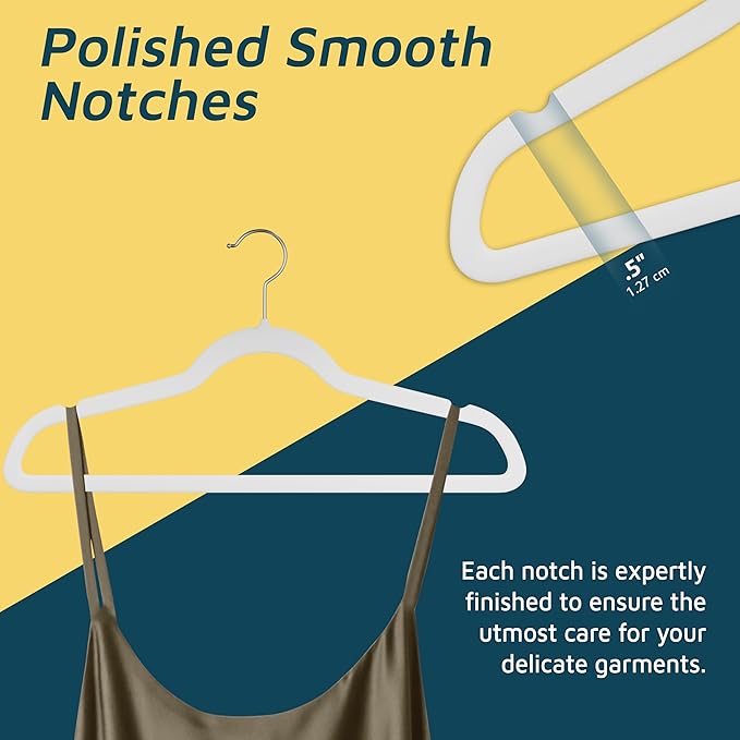 Velvet Clothes Hanger – with 360 Degree Swivel Hook and Non-Slip Shoulder Notch, Holds Up to 10 lbs, Heavy Duty Hanger Set, for Organizing Suit, Dress, Coat, and Clothes, Pack of 10, White