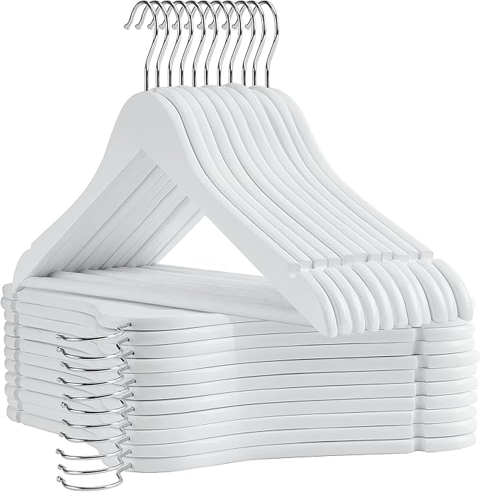 White Wooden Hangers 30 Pack Slim Coat Hangers for Closet with Smooth Finish,Shirt,Suit,Dress,Heavy Duty Clothes Hanger