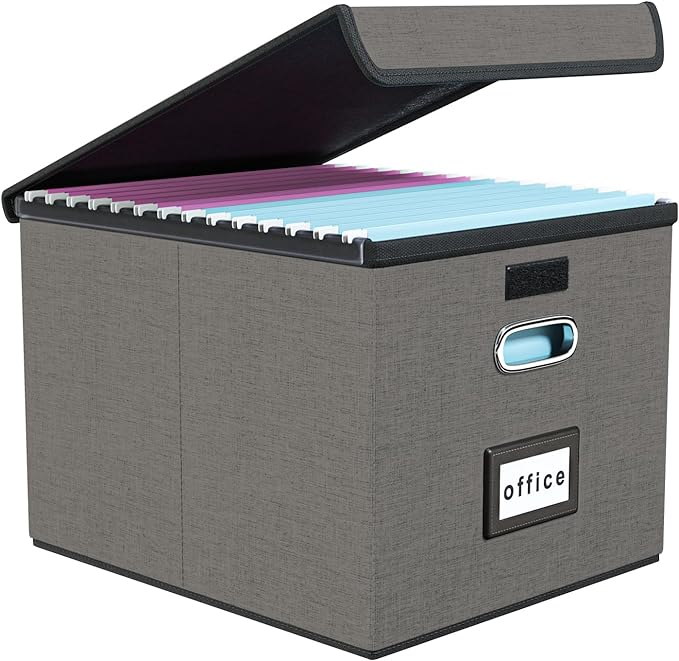 Huolewa Portable File Organizer Box with Lid, Stylish Filing Box Organizer Cabinet For Hanging File Folders, Universal Hanging Filing & Storage Boxes with Plastic Slides for Office/Decor/Home