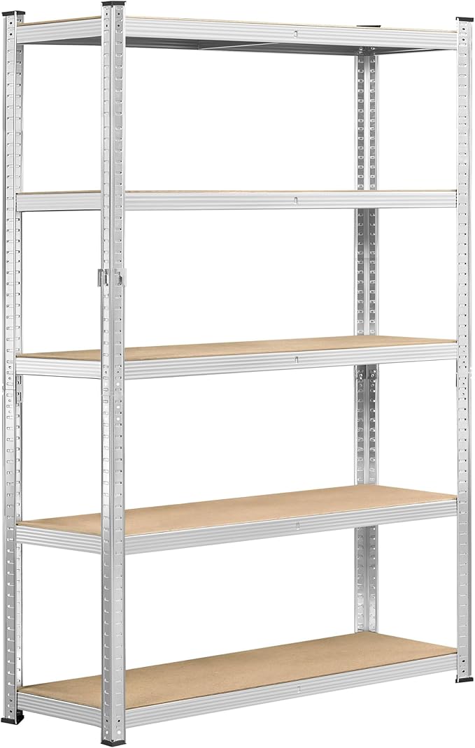 Yaheetech Standing Shelf Units, 5 Tier Storage Shelf, Heavy Duty Shelving, Adjustable Garage Shelves, Utility Rack Shelf Unit, Basement Warehouse Shed, 35.5″W× 12″D × 71″H - Silver