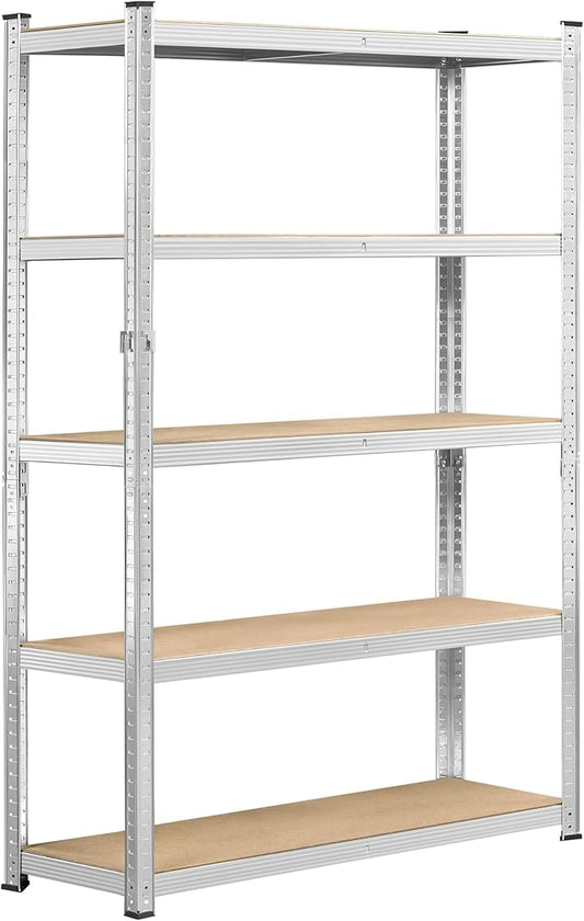 Yaheetech Standing Shelf Units, 5 Tier Storage Shelf, Heavy Duty Shelving, Adjustable Garage Shelves, Utility Rack Shelf Unit, Basement Warehouse Shed, 35.5″W× 12″D × 71″H - Silver